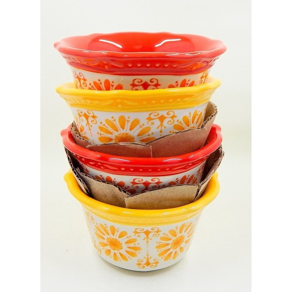 Pioneer Woman Floral Bursts Daisy Ramekins Yellow Orange Set of 4 - Picture 9 of 10